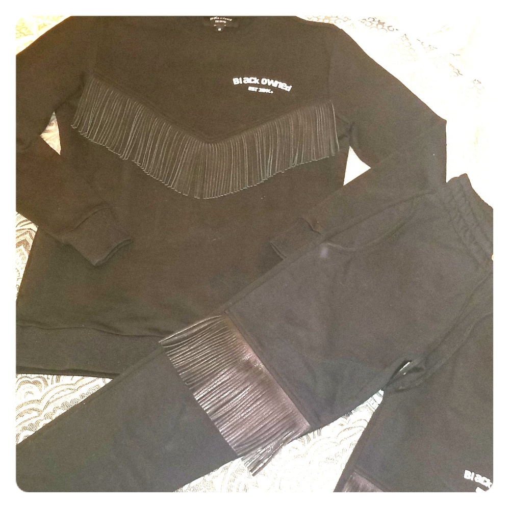 Black owned two piece leather fringe fit